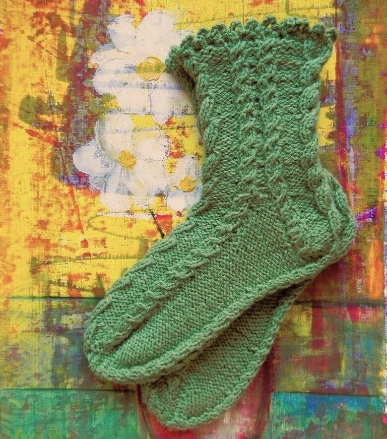 Cozy Green Wool Socks with Cable Knit Pattern
