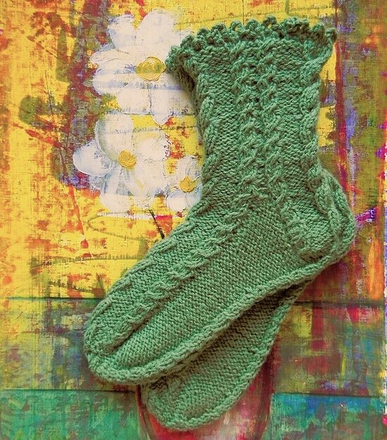 Cozy Green Wool Socks with Cable Knit Pattern