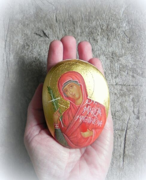 Saint Mary Magdalene. Painted on stone. Sold! 2023