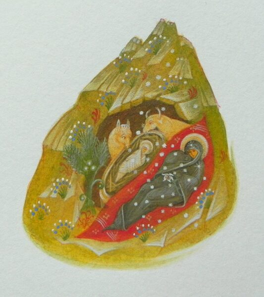 Nativity. Hand painted greeting card. Egg tempera painting. Sold! 2021