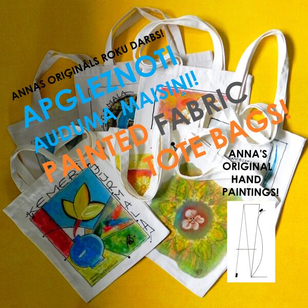 Hand painted Tote Bags - for sale! 42x37,5 and 32x29cm. 25 Eur