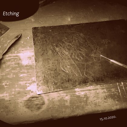Drawing on a prepared zinc plate.