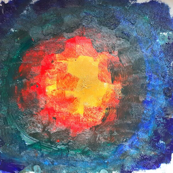 02.03.2024. School-age children work. Oil on paper.