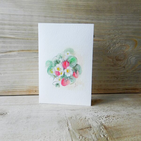 "Zemenes". Olas tempera uz papīra. 15x10cm. 2024