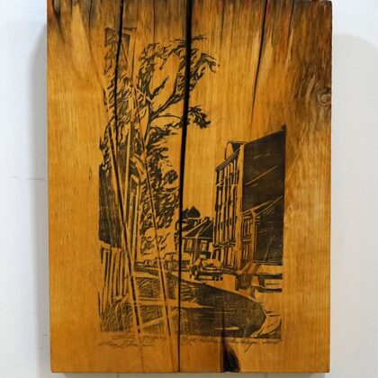 "Rīga. Mazā kalna iela". Linogriezums uz koka. 2015