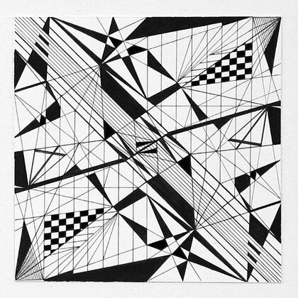 "Pilsētas ritms V". Papīrs, tuša. 10x10cm. 2005