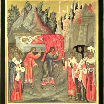 Sv.Nikolaja pīšļu pārnešana uz Bari. 40x35cm