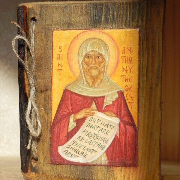 Miniatūra. Sv.Antonijs Lielais. Olas tempera. 8,5x6,5cm.