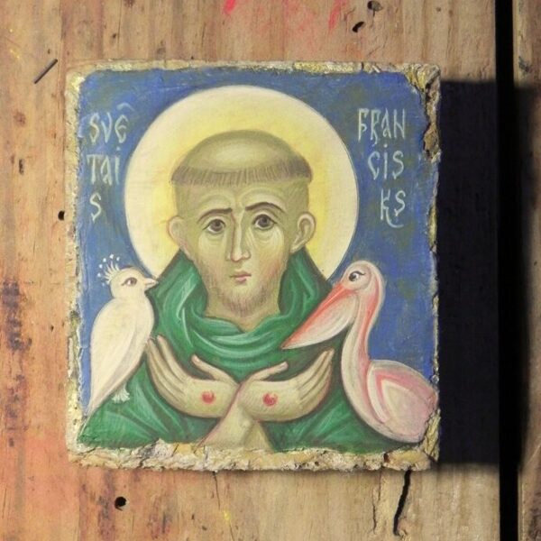 Miniatūra. Sv. Asīzes Francisks. Olas tempera. 7x6,5cm.