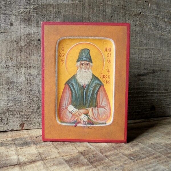 Miniatūra. Sv.Paīsijs Svētkalnietis. Olas tempera. 10,5x7,5cm.