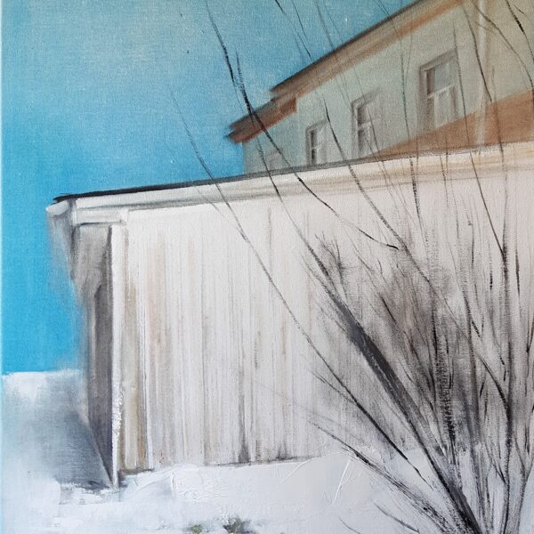 "Winter in the village". Oil on canvas. 70x50cm. 2024