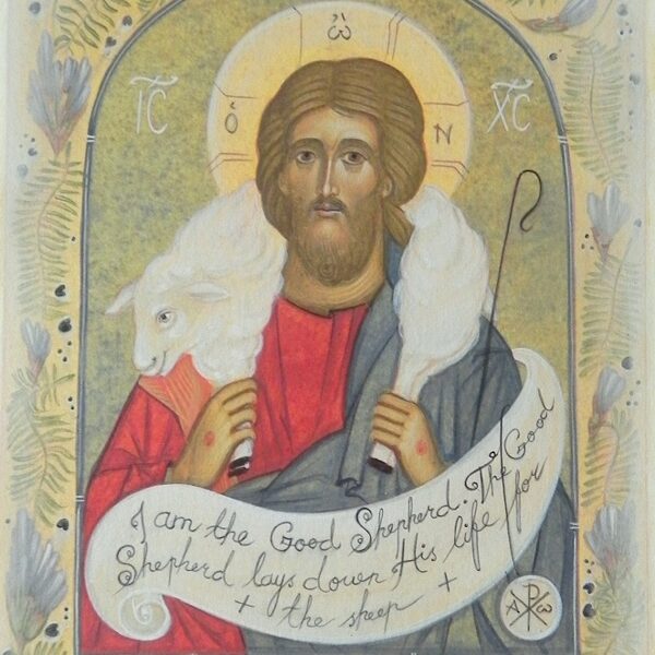 Good Shepherd. With plants protected in Ireland. Egg tempera on paper. 2023