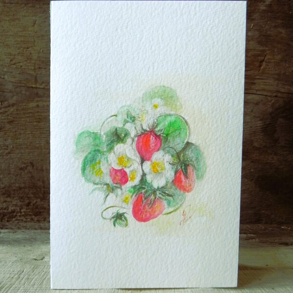 "Strawberries". Egg tempera on paper. 15x10cm. 2024