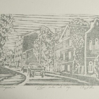 "Riga. Maza kalna street". Paper, linocut. 2015