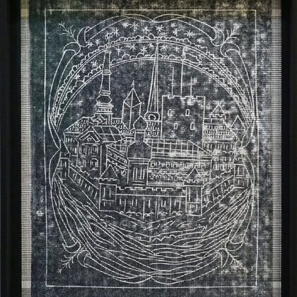 "Riga Presidential Palace". Paper, linocut, rapidograph. 2020