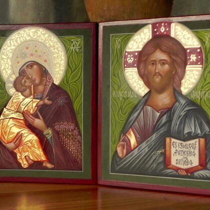Wedding Icons. Christ Pantocrator and Vladimir Icon of Mother of God. 17x13,4cm