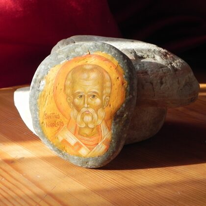 "Saint Nicholas". Stone, levkas, egg tempera. 2014