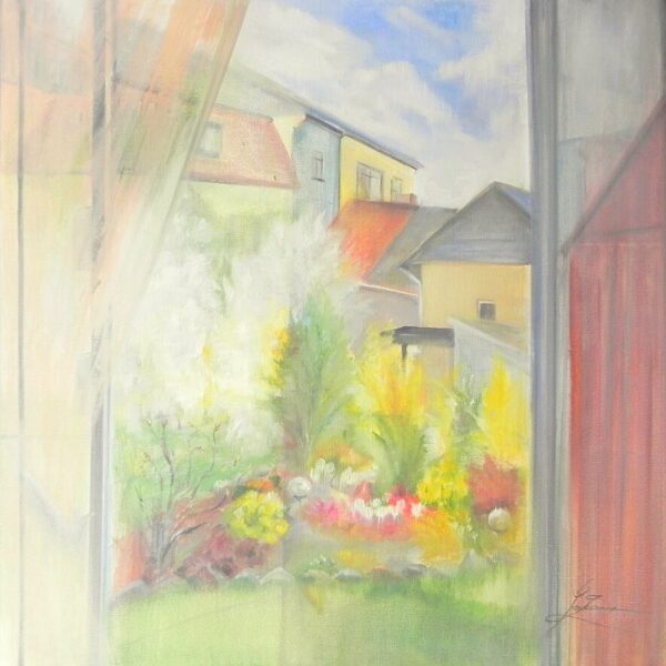 "Maija ziedēšanas prieks". Eļļa uz audekla. 90x90cm. 2022