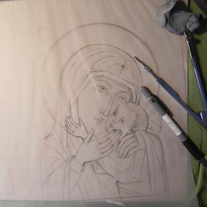 2022-2023. Icon of Our Lady "Rescuer of the Drowning". Drawing.