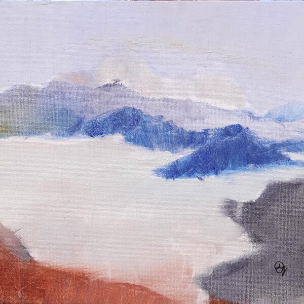 Children group. Inspired by the Nicholas Roerich mountains. Oil on canvas.