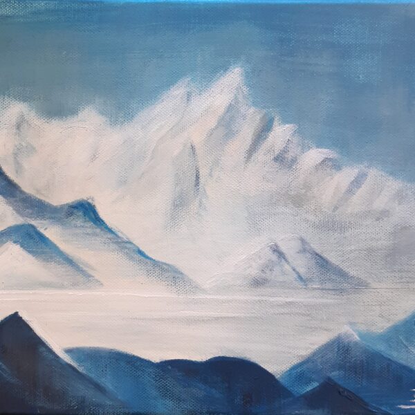 Adult group. Inspired by the Nicholas Roerich mountains. Acrylic on canvas.