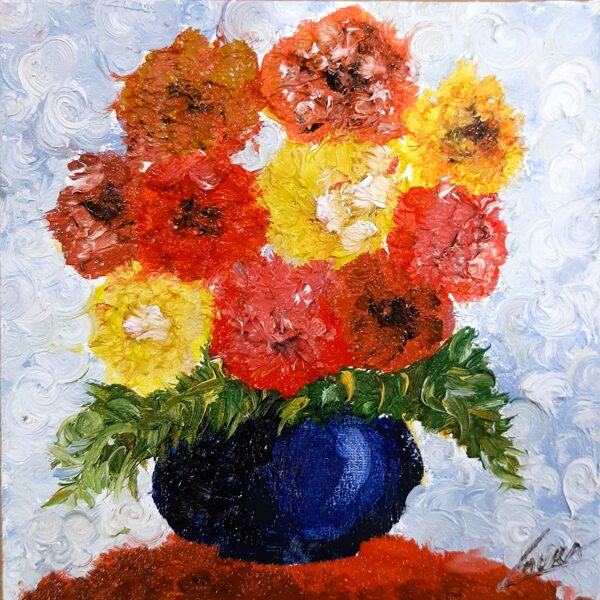 "Tagetes" flowers. Oil on canvas. Adult group. First painting.