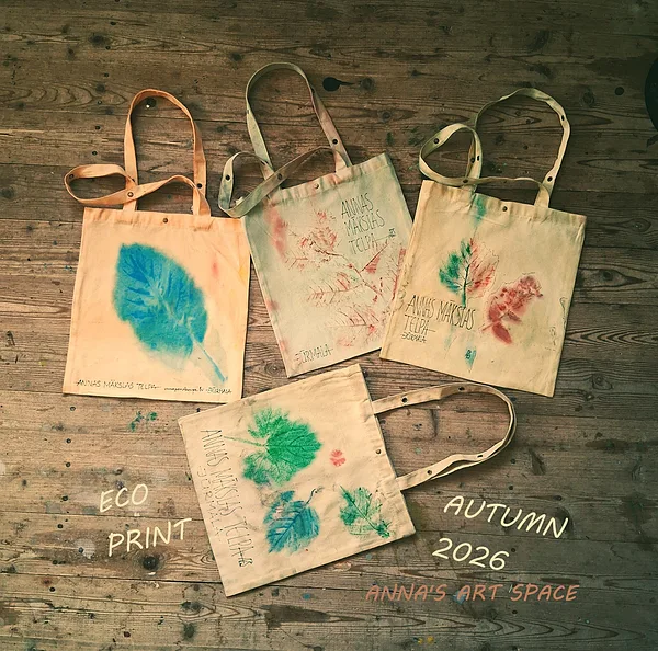 ECO PRINTS. Hand-printed Tote Bags. Available for purchase. 37x34,5cm. 15 Eur.