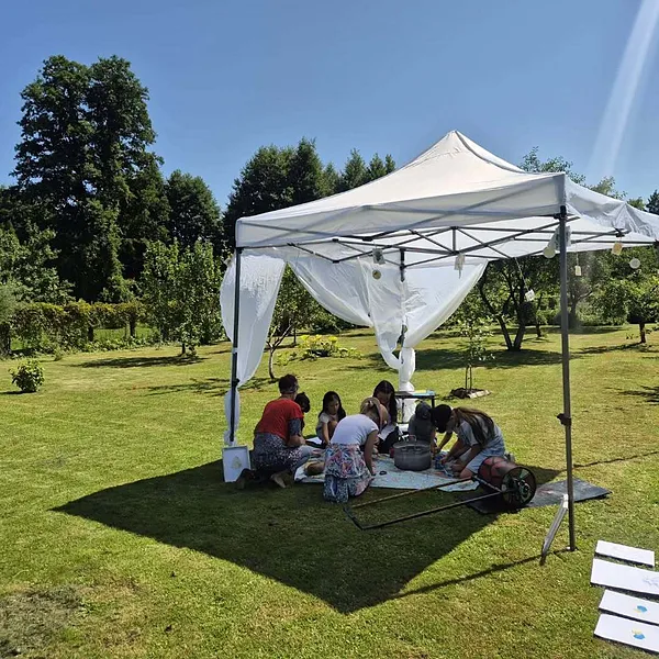 16.07.2026. The Art Master-class was held in the big white tent in the middle of my garden.