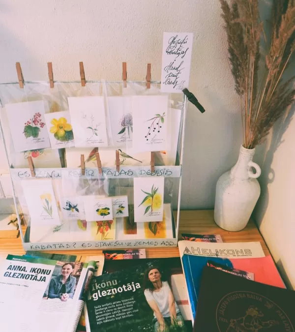 Hand painted cards of plants and flowers growing in Ķemeri Park - for sale! 5-10 Eur