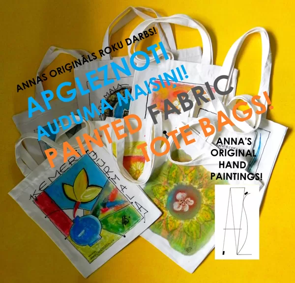 Hand painted Tote Bags - for sale! 42x37,5 and 32x29cm. 15 Eur