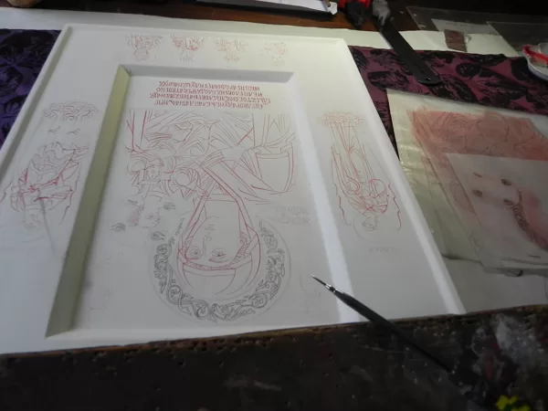 painting with red pigment