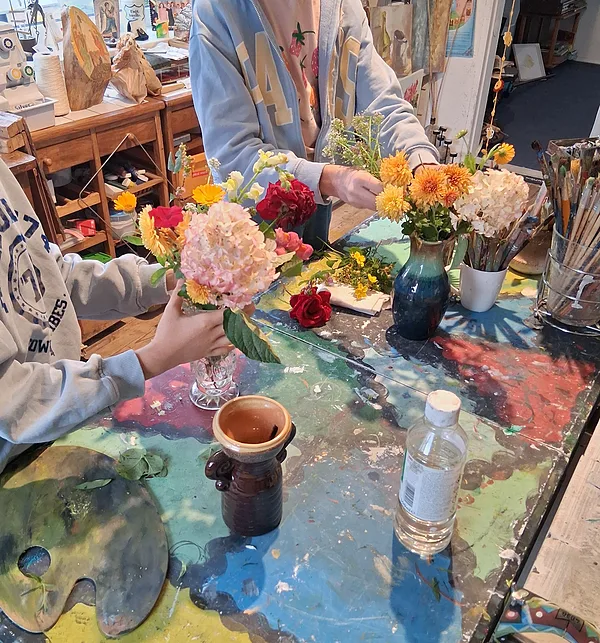 10.10.26. Before starting to paint, the flowers had to be arranged in a vase!