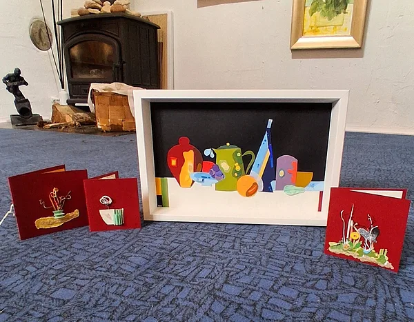 23.07.2026. Finished, framed work. I also made three Greeting cards in the Application.
