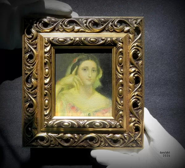 Miniatūra. Pēc Jean-Auguste Dominique Ingres "Madame Moitessier". Audekls, eļļa. 2024