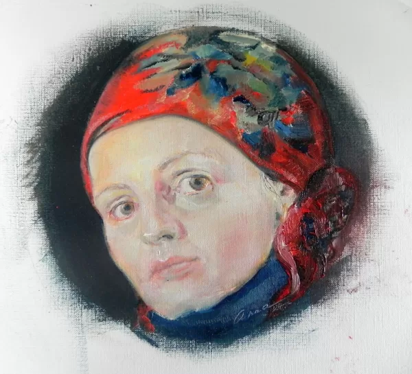 "Pašportrets". 20x20cm. Eļļa uz papīra. 2024