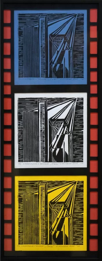 "Kino". Krāsains linogriezums. 35x13,5cm. 2008