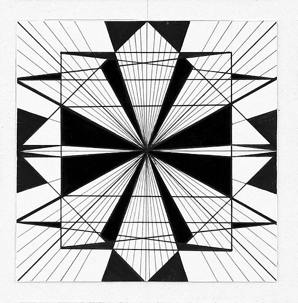 "Pilsētas ritms IV". Papīrs, tuša. 10x10cm. 2005