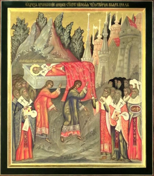 Sv.Nikolaja pīšļu pārnešana uz Bari. 40x35cm