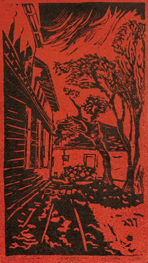 Liepāja. Krāsains linogriezums. 27x15,2cm. 