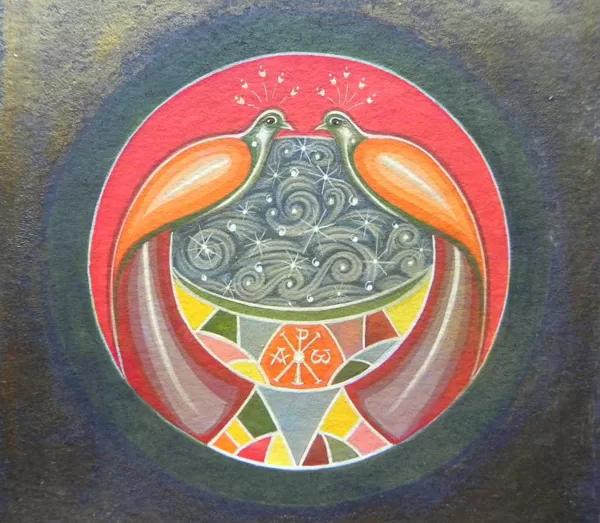 Ticība, Cerība, Mīlestība. Olas tempera, akrils uz papīra. 2018
