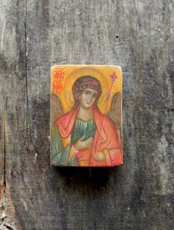 Miniatūra. Sv.Erceņģelis Mihaēls. Olas tempera. 5,5x3cm.