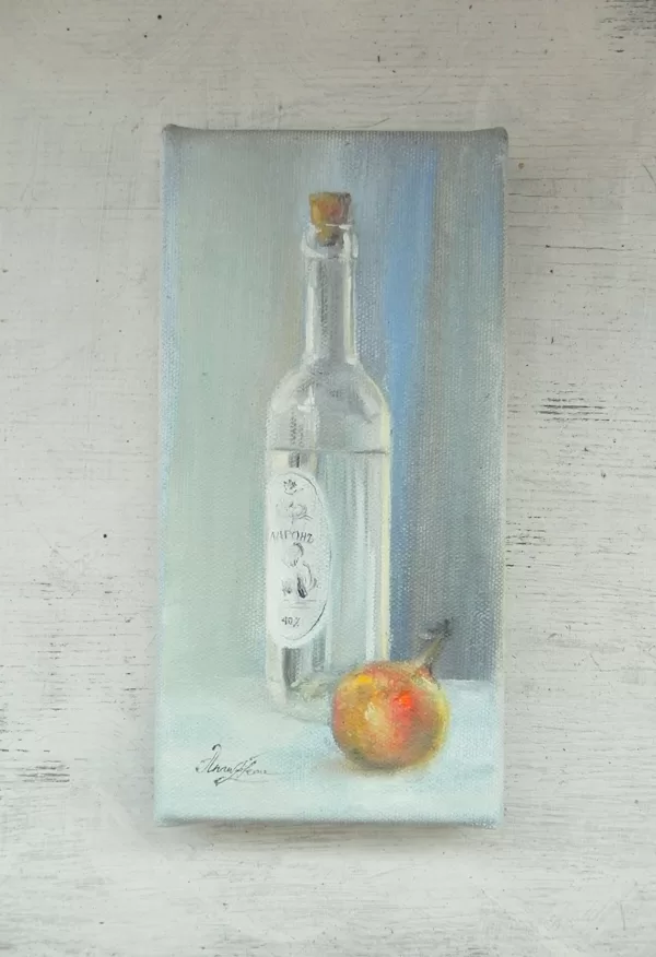 Miniatūra. "Klusā daba 40%". Audekls, eļļa. 20x10cm. 2022