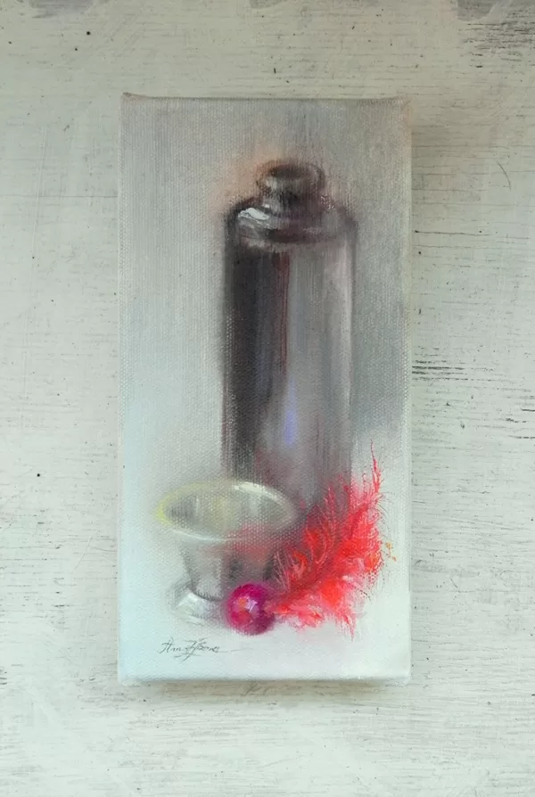 Miniatūra. "Klusā daba ar sarkano spalvu". Eļļa, audekls. 20x10cm. 2022