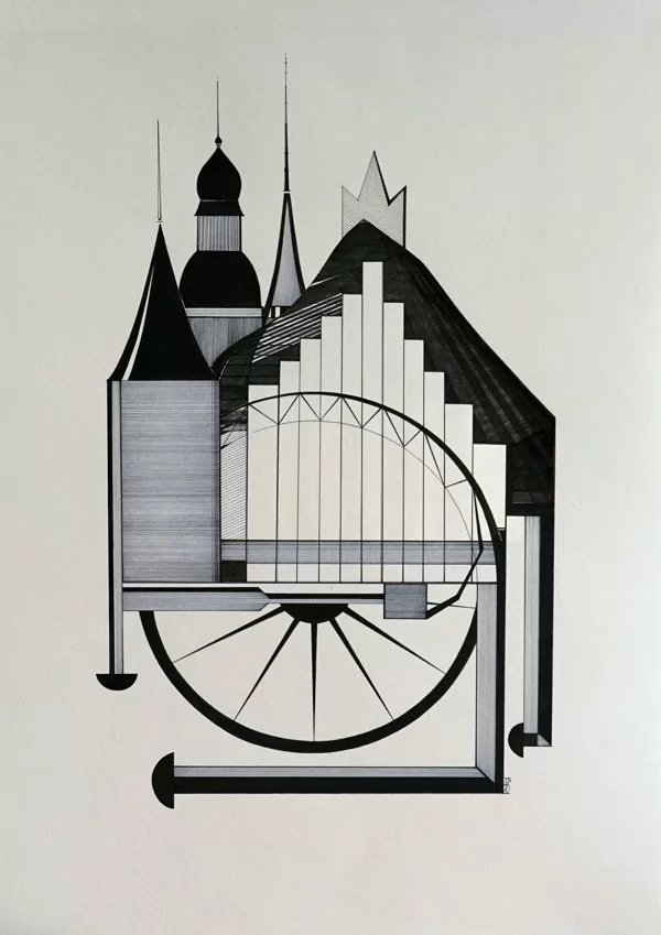 "Rīga". Papīrs, rapitografs, tuša. 68x48,5cm. 2020