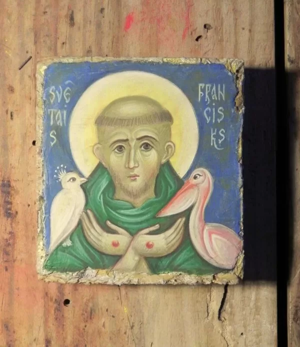 Miniatūra. Sv. Asīzes Francisks. Olas tempera. 7x6,5cm.