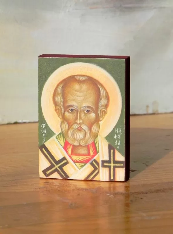 Miniatūra. Sv.Nikolajs. Olas tempera. 7x5cm.