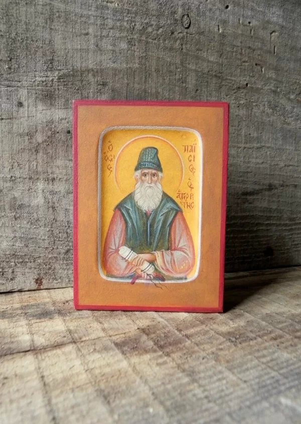 Miniatūra. Sv.Paīsijs Svētkalnietis. Olas tempera. 10,5x7,5cm.