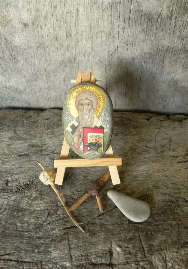Saint Eligius. Stone, levkas, egg tempera, gold. 2021.