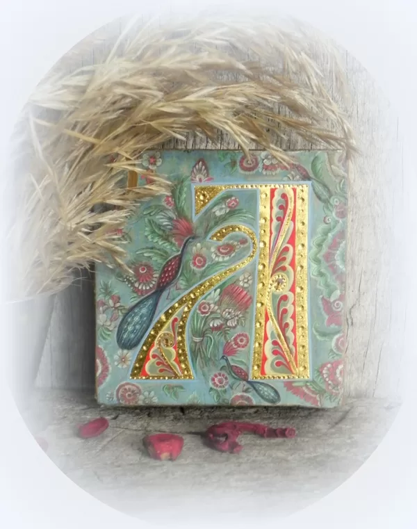 Letter. Old wooden board, levkas, egg tempera, gold, olifa. 10x9,8x4,8cm. 2021
