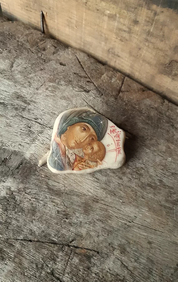 Mother of God Eleusa. Stone, egg tempera. 6,5x5,5cm. 2020